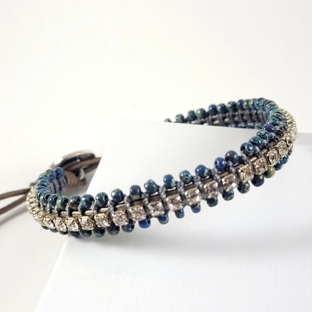 Handmade Macrame Beads Rhinestones Bracelet